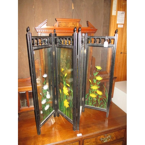 119 - Victorian Painted Glass Fire Screen