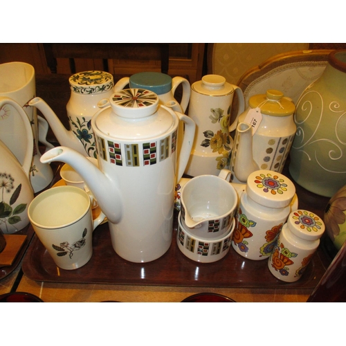 167 - Five Mid 20th Century Coffee Pots, Rolling Pin, Jars etc