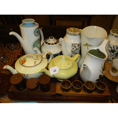 169 - Six Mid 20th Century Tea Pots and Coffee Pots, Jug, Condiments and Egg Cups