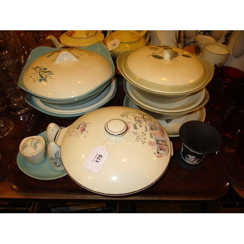 170 - Two Pairs of Mid 20th Century Tureens, Single Tureen, Condiments and Wedgwood Vase