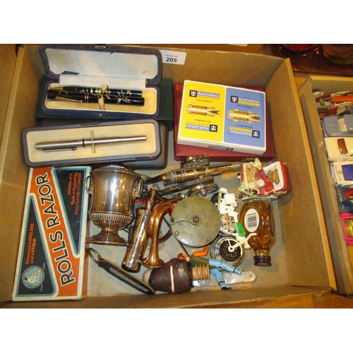 205 - Parker Pens, Rolls Razor, Brass Fly Reel etc