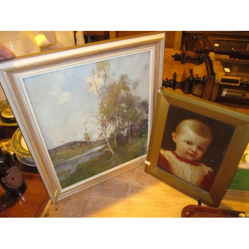 215 - Archibald Kay RSW, Oil on Canvas, Landscape, 35x29cm, along with a Portrait of a Baby