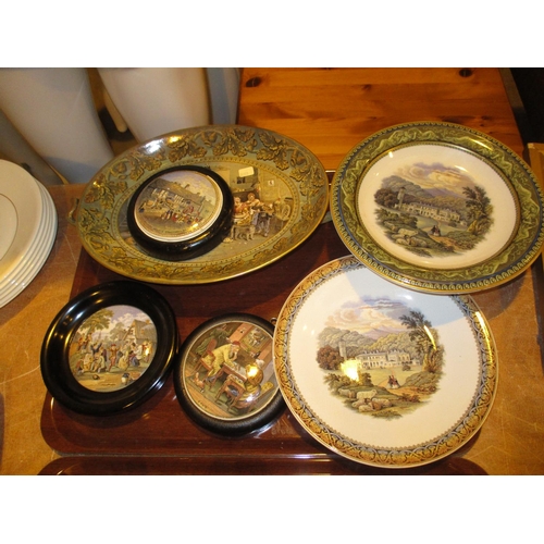 216 - Three Prattware Pot Lids, 2 Comports and a Dish