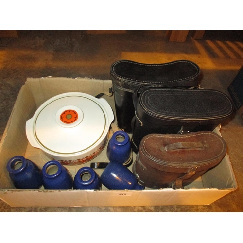 232 - Three Pairs of Binoculars, Tureen and Pots