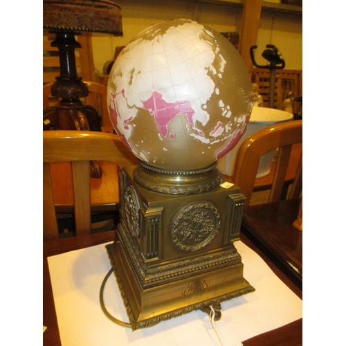 244 - Brass and Overlaid Glass World Globe Lamp