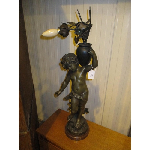 257 - Victorian Patinated Spelter Cherub Figure Lamp