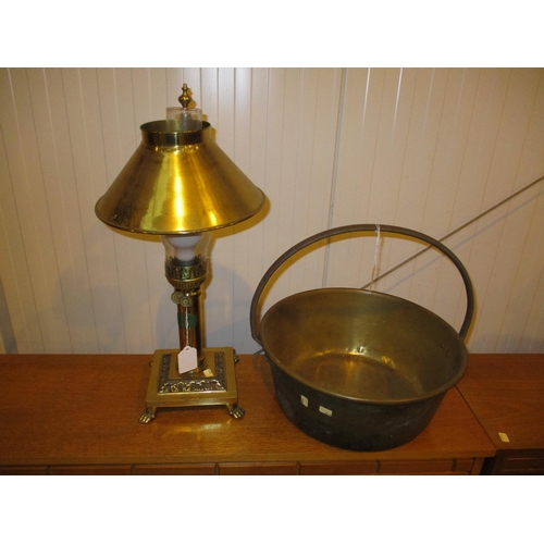 258 - Orient Express Style Lamp and a Brass Jam Pan