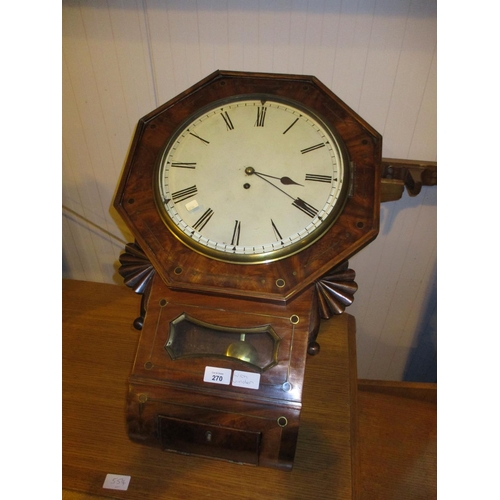 270 - Victorian Mahogany and Brass Inlaid Drop Dial Wall Clock