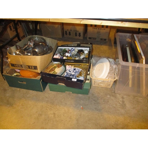 63 - Various Boxes of Ceramics, Metalwares and Pictures