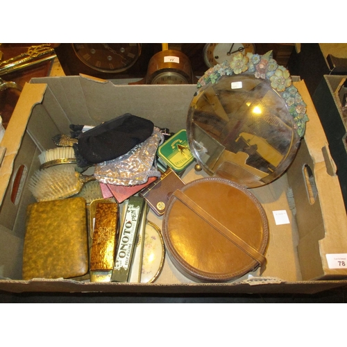 78 - Barbola Dressing Mirror, Collar Box, Dressing Table Items, Fans, Tins and Playing Cards