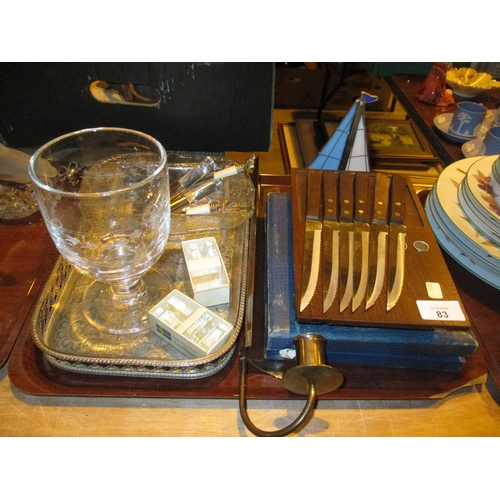 83 - Victorian Glass Rummer, Silver Plated Tray, Cutlery etc