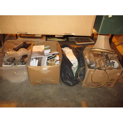 97 - Three Boxes of Ceramics, Glass, Lamp, Books, Clock and Linen (BOOKS WITHDRAWN 27/1/24)