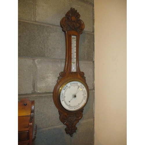 99A - Carved Oak Case Aneroid Barometer