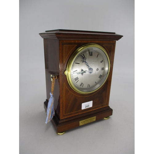 285 - Hamilton & Inches Inlaid Mahogany Bracket Clock Presented by The KOSB to Mr & Mrs Robert Darling YMC... 