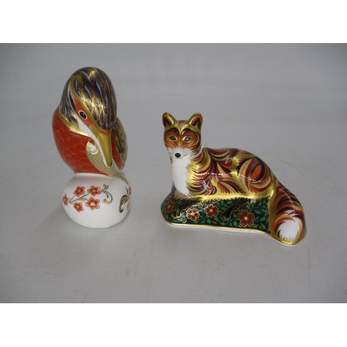 297 - Royal Crown Derby Kingfisher and Fox Cub Paperweight