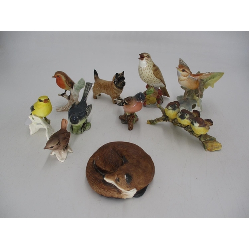 299 - Two Royal Worcester Birds, Capodimonte Bird Group, 3 Goebel Birds, 2 Beswick Birds and Dog and an Ay... 