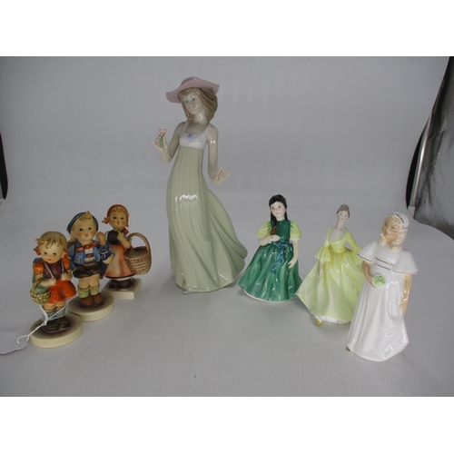 302 - Three Hummel Figures, 2 Royal Doulton Figures, Nao and Coalport Figures