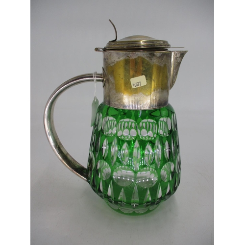 312 - Silver Plate and Bohemian Green Overlaid Glass Lemonade Jug