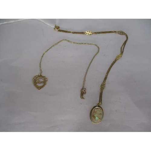 338 - 14K Gold Necklace with Cameo Pendant and a 9ct Gold Necklace with a Mum Pendant, total 5.3g