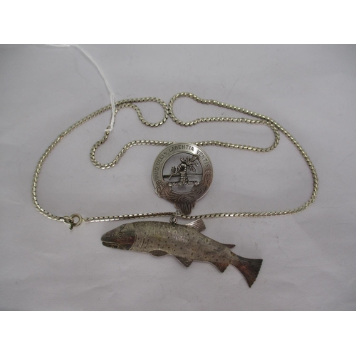 345 - Silver Salmon Pendant with Chain and a Silver Clan Brooch