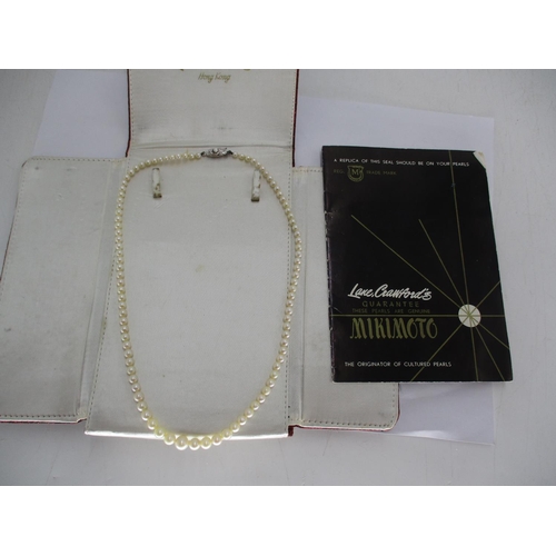 356 - Mikimoto Graduated Pearl Necklace with Silver Clasp with Case and Guarantee Reference HA10, Date 1/4... 