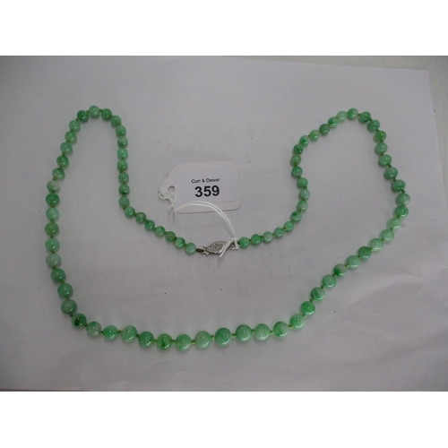 359 - Green Hard Stone Necklace with Silver Clasp