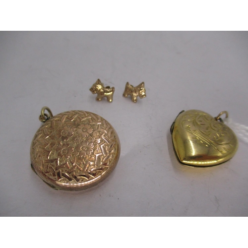 383 - 9ct Gold Photo Locket, 3.4g, Heart Locket, and a Pair of Dog Ear Studs