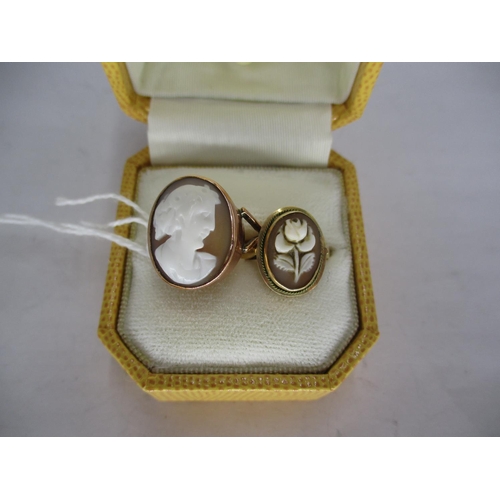 385 - 14K and 9ct Gold Cameo Rings, 6g, Size K & Q