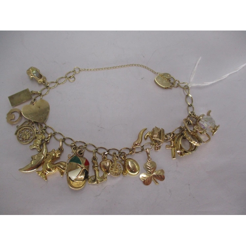 393 - 9ct Gold Padlock Bracelet with Gold and Other Charms, 19.9g total