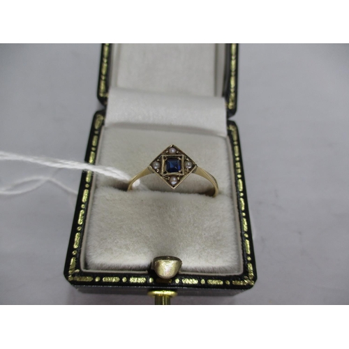 407 - 9ct Gold Sapphire and Pearl Art Deco Style Ring