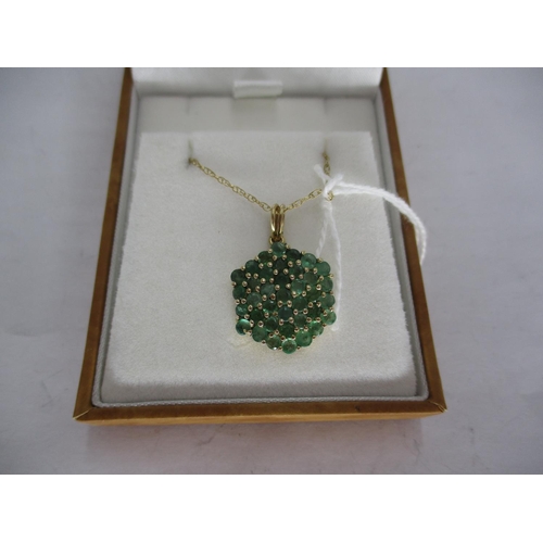 414 - 9ct Gold Emerald Large Cluster Pendant with 9ct Gold Chain