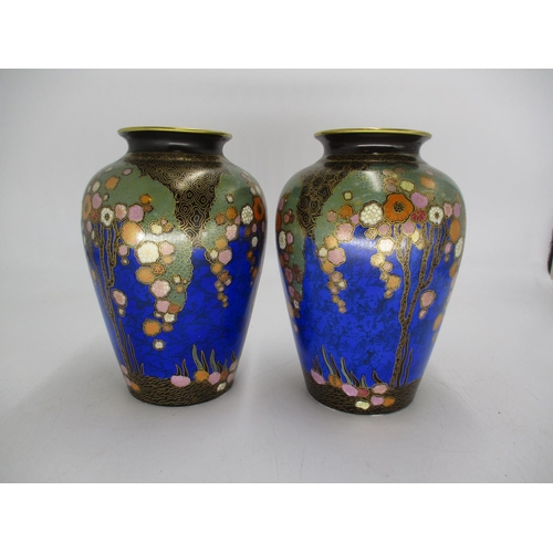 418 - Pair of 1930's Crown Devon Vases, No. 2073, 20cm