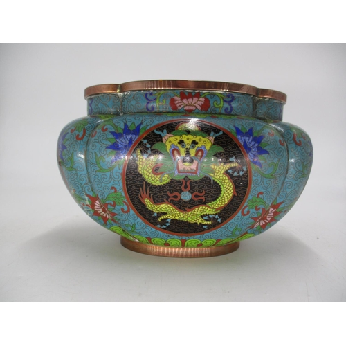 419 - Cloisonne Enamel Dragon Jardinière, 25x18cm