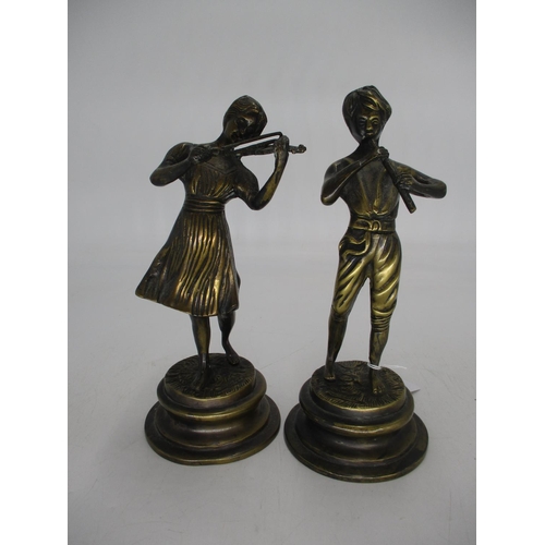 421 - Pair of Patinated Brass Figures of Musicians, 25cm