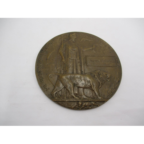 472 - WWI Bronze Death Plaque to David Walsh