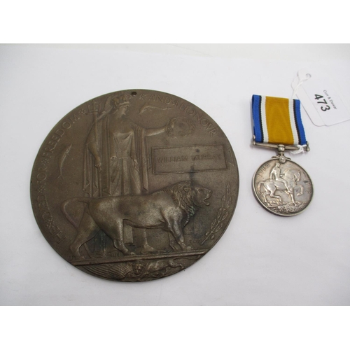 473 - WWI Medal and Bronze Death Plaque to 201276 Pte. W.F. Murray R. Highrs.