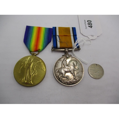 480 - Two WWI Medals and Tag to GS-13354 Pte. J.W. Sankey 6-D. GDS