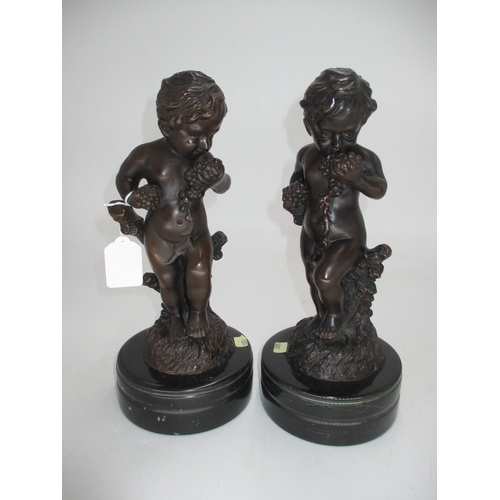 502 - Pair of Bronze Cherub Figures on Marble Bases, 30cm