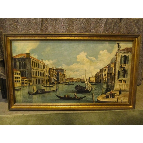 527 - After Canaletto, Oil on Canvas, Grand Canal Venice, 51x94cm