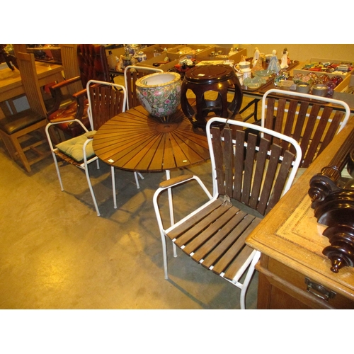 648 - Vintage Metal and Wood Garden Table with 4 Chairs