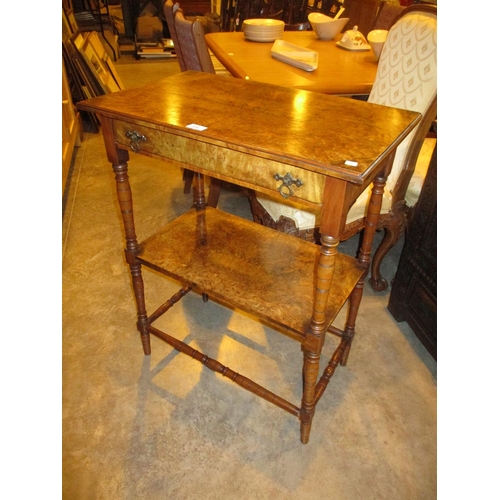 656 - Victorian Burr Walnut 2 Tier Occasional table with Frieze Drawer, 66x39cm