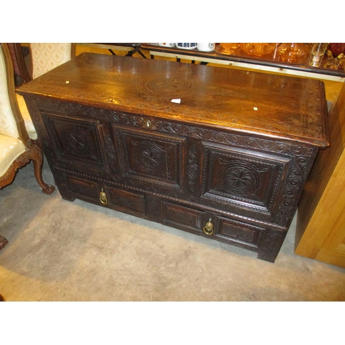 657 - Antique Carved Oak Coffer