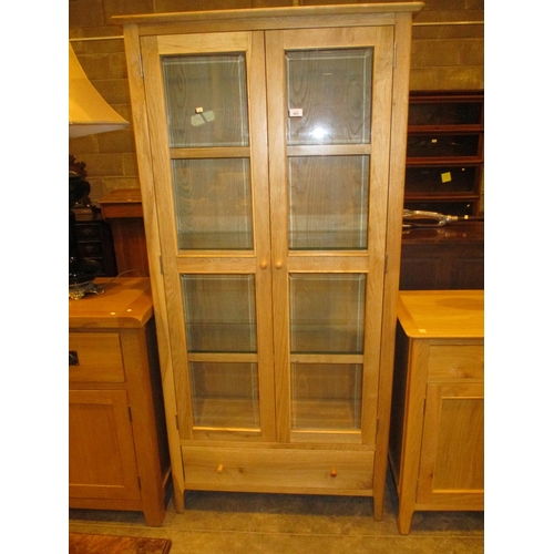 663 - Modern Oak Tall Display Cabinet, 84cm