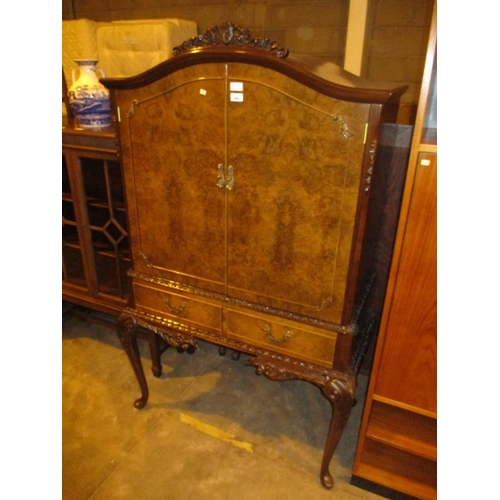 669 - Anne Style Burr Walnut Dome Top Cocktail Cabinet, 88cm