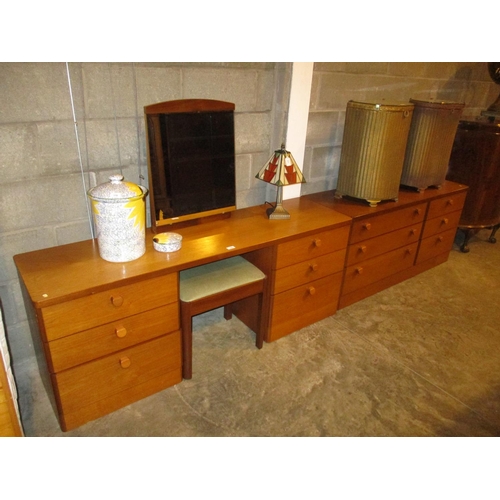 704 - Stag Teak Double Pedestal Dressing Table with Stool and 6 Drawer Chest, 163 & 137cm