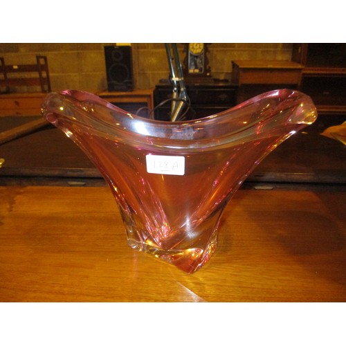 128A - Val St. Lambert Pink Glass Vase, 20cm high max.