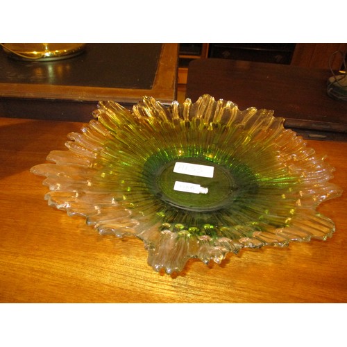 128B - Tapio Wirkkala Green and Clear Glass Splash Dish, 43cm max.