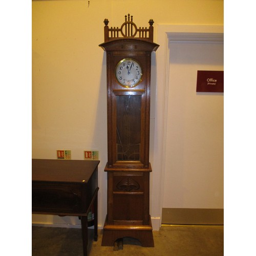 634 - Art Nouveau Oak 2 Weight Longcase Clock