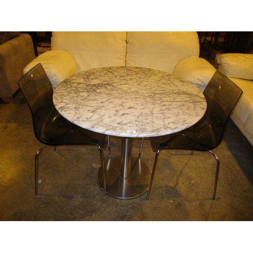 636 - Marble Top Cafe Type Table with 2 Acrylic Chairs