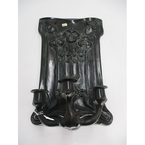 305 - Art Nouveau Patinated 3 Branch Wall Sconce